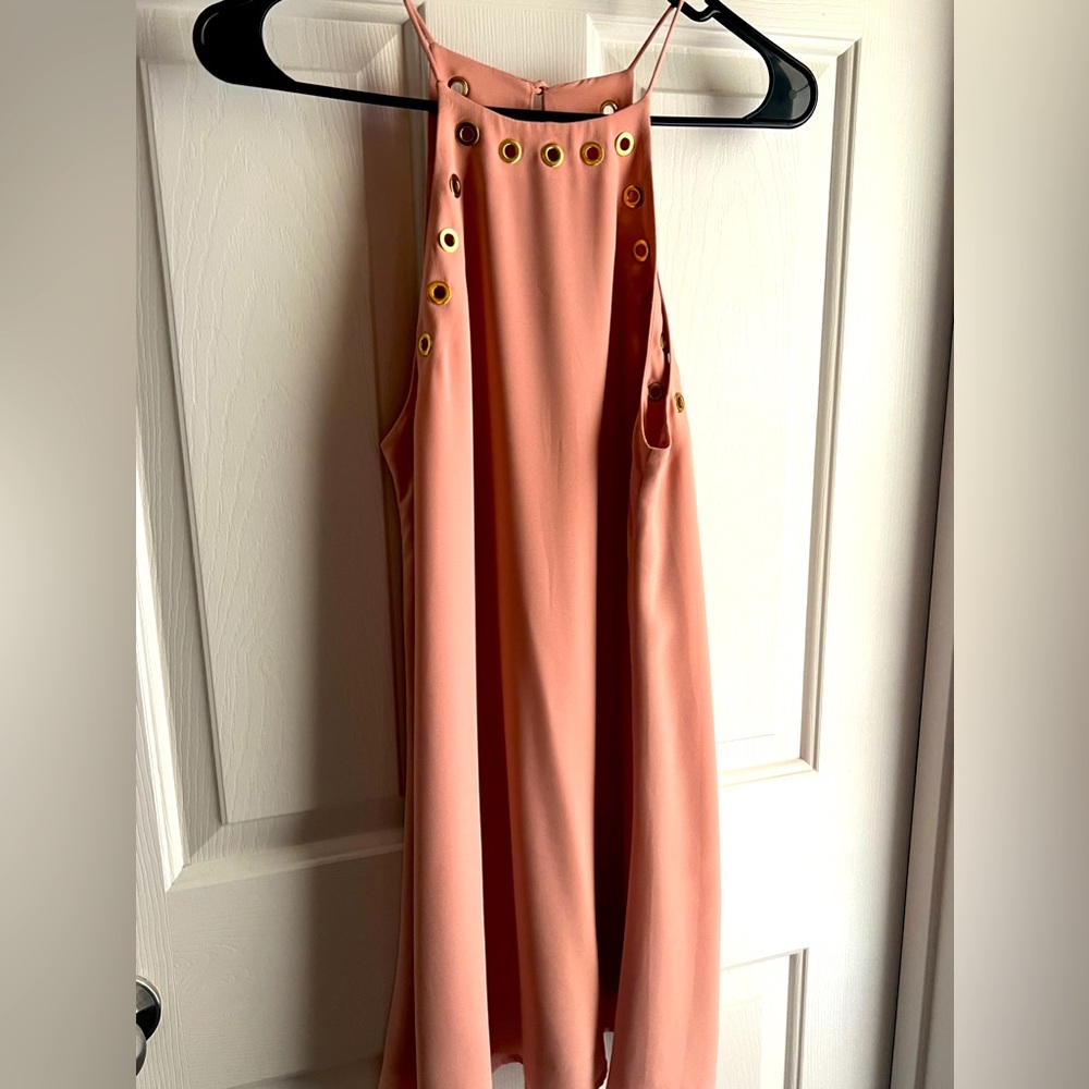 LuLus Light Salmon Dress with Gold Detailing